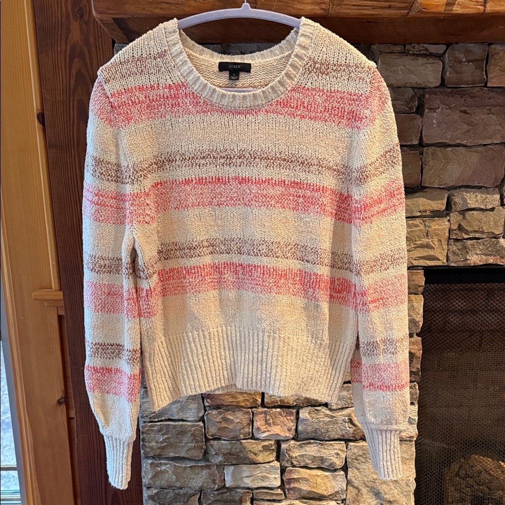 J. Crew Pink and Cream Striped Sweater
